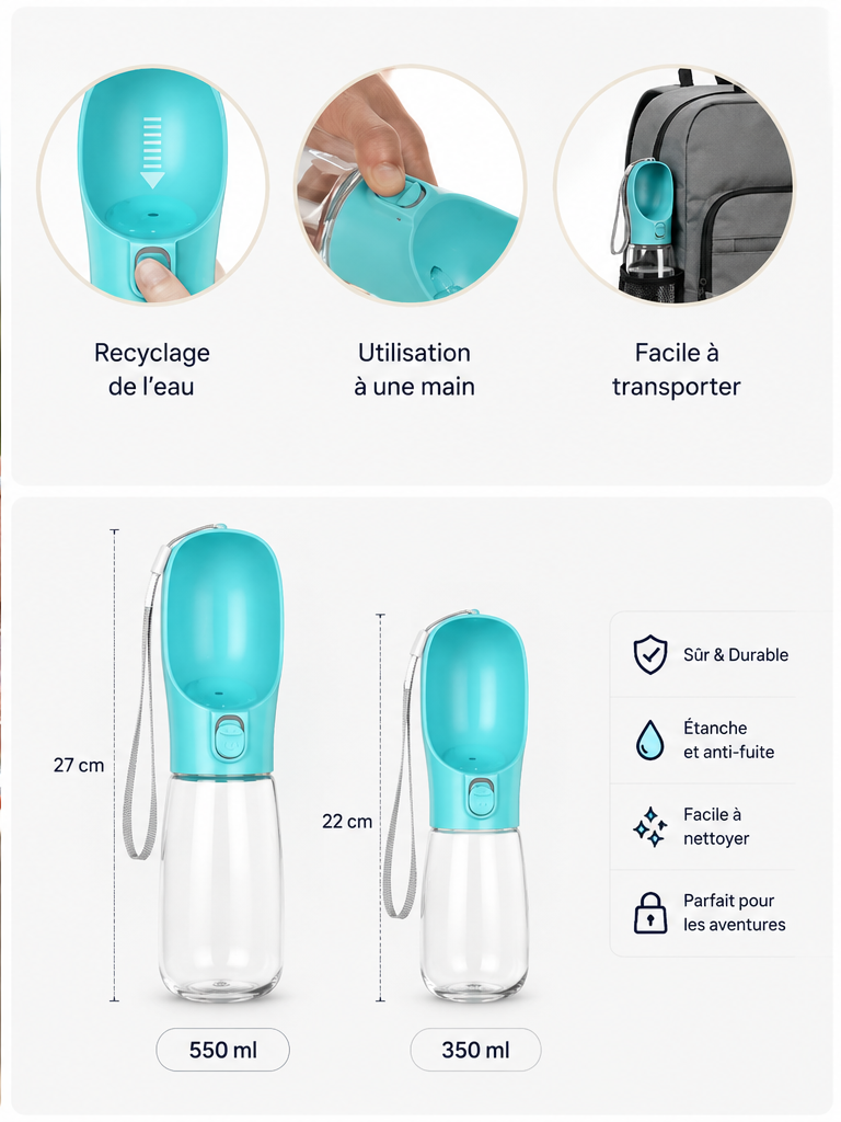 Gourde portable pour chien – Anti-fuite, idéale pour les balades et voyages