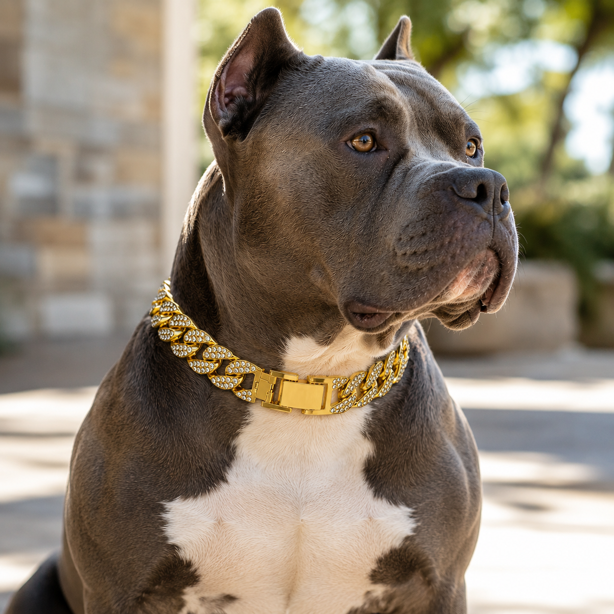 Collier Chaîne Cubaine pour Chien — Or & Diamant