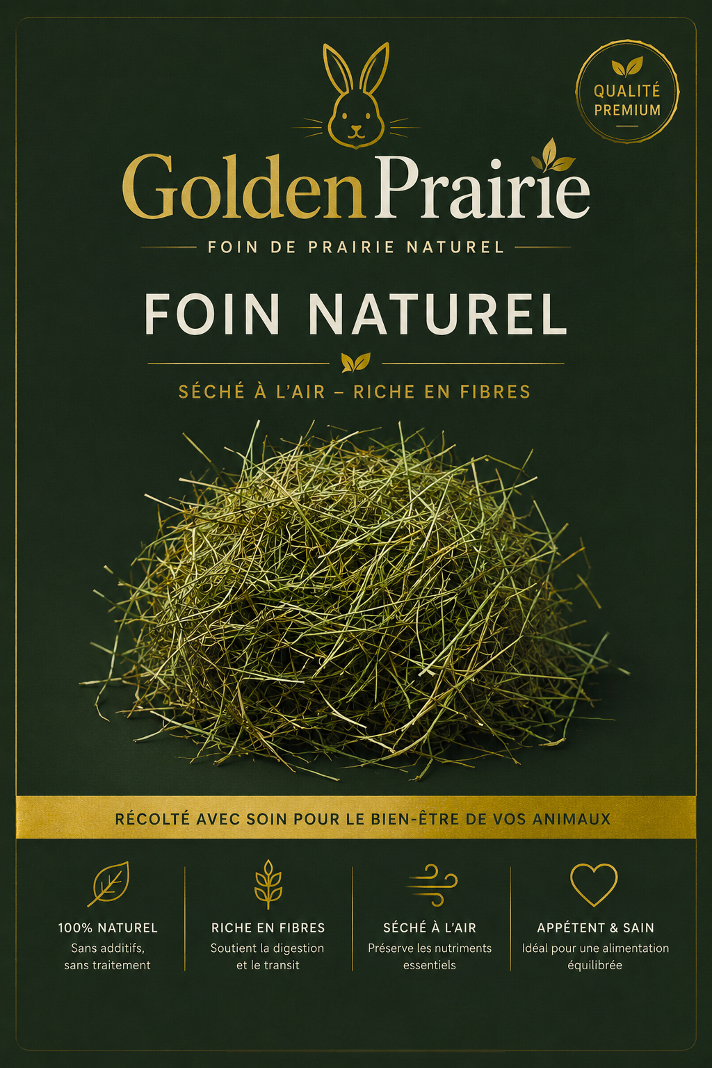 Foin Naturel pour Lapins & Rongeurs – GoldenPrairie™
