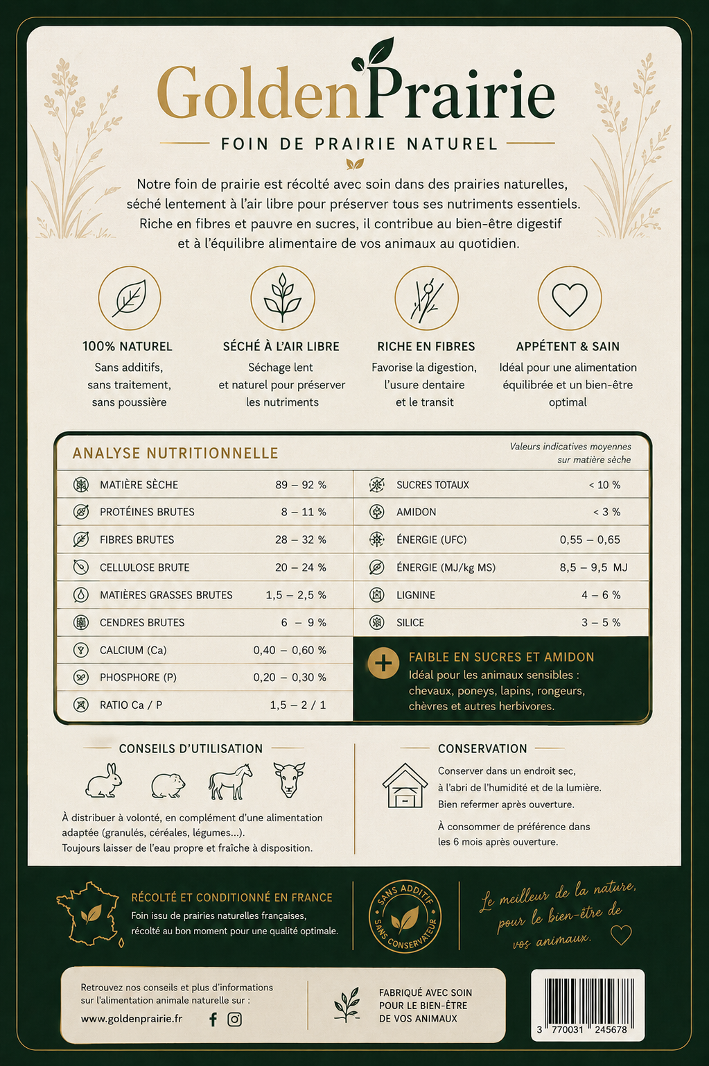 Foin Naturel pour Lapins & Rongeurs – GoldenPrairie™