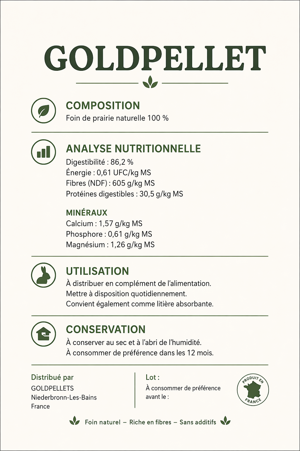 Granulés de Foin de Prairie pour Lapins & Rongeurs – 5KG