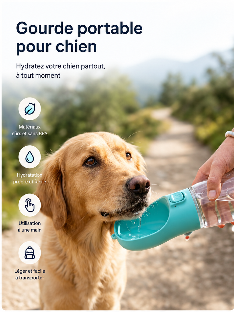 Gourde portable pour chien – Anti-fuite, idéale pour les balades et voyages