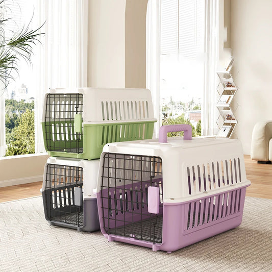 Airline Approved Fashion Foldable Large Pet Transport Box Portable Wire Door Wholesale Dog & Cat Travel Cage Vet Visit