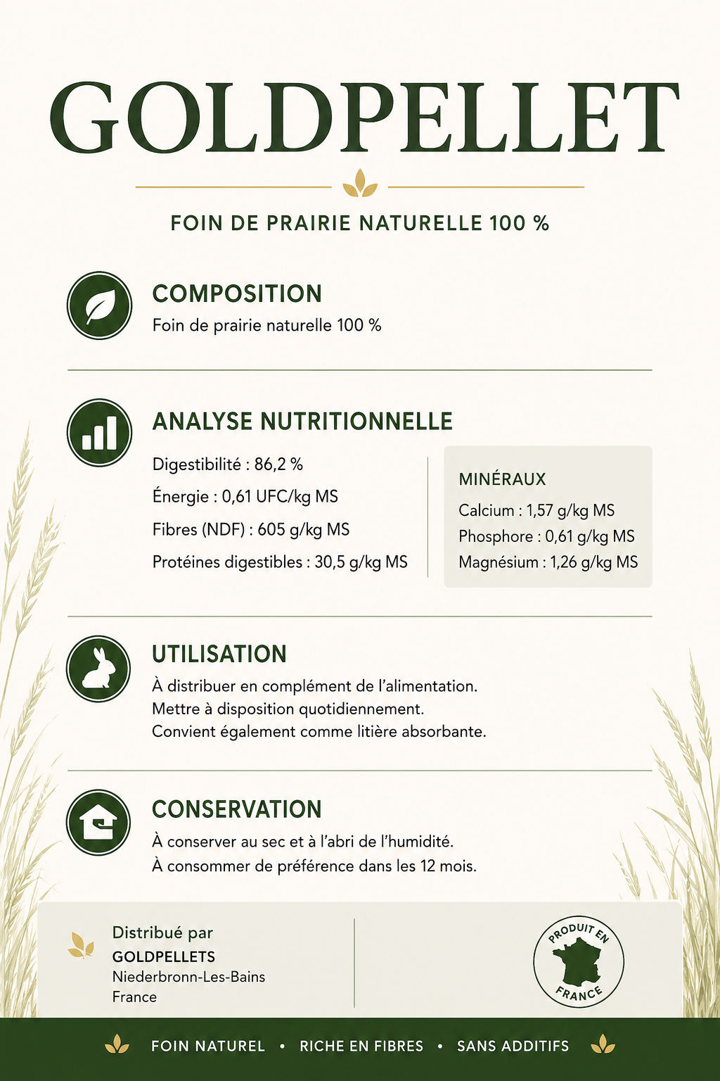 Granulés de Foin de Prairie pour Lapins & Rongeurs – 5KG
