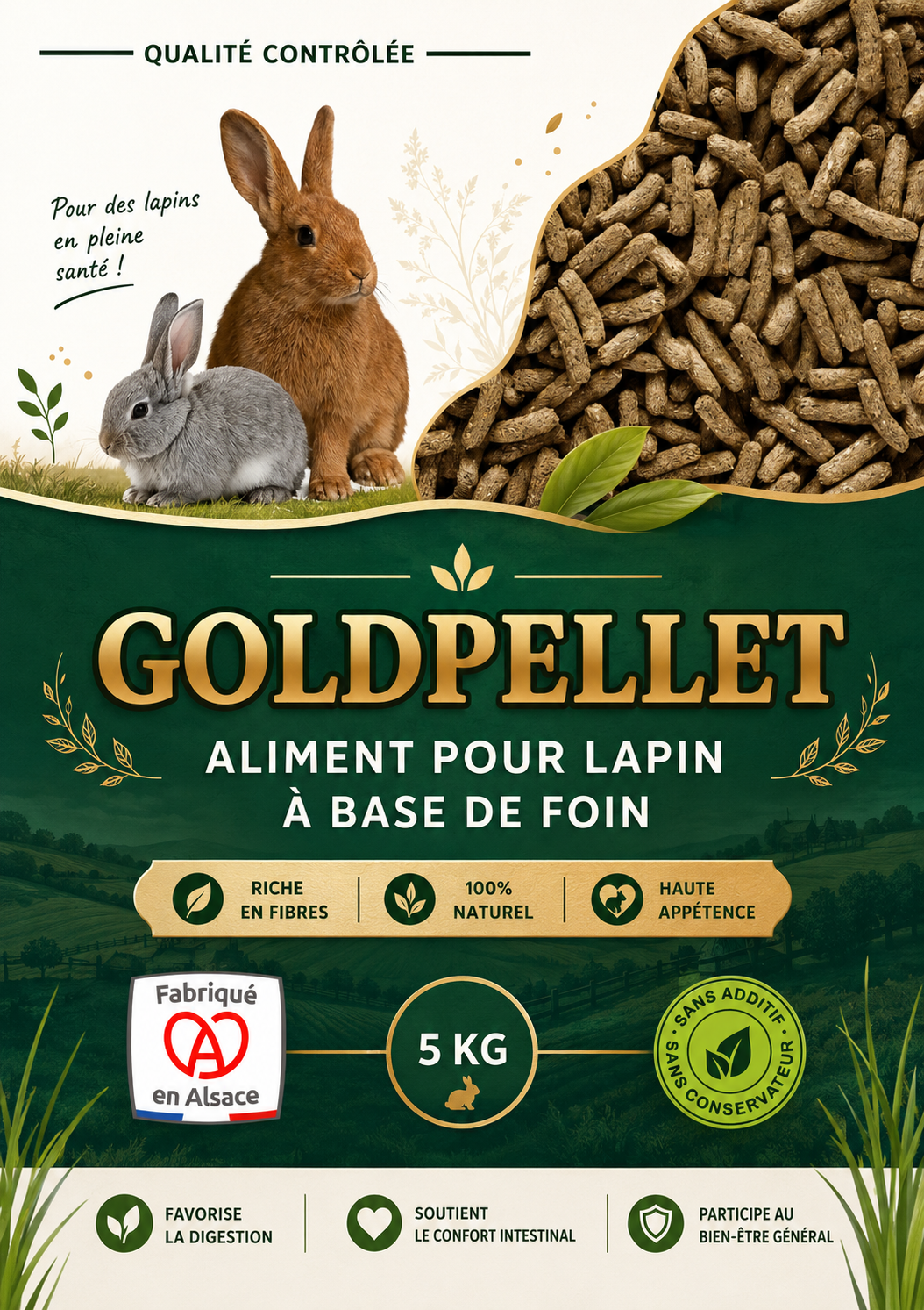 Granulés de Foin de Prairie pour Lapins & Rongeurs – 5KG