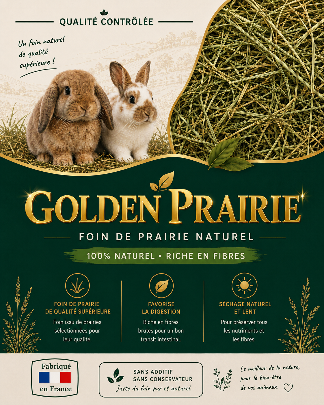 Foin Naturel pour Lapins & Rongeurs – GoldenPrairie™