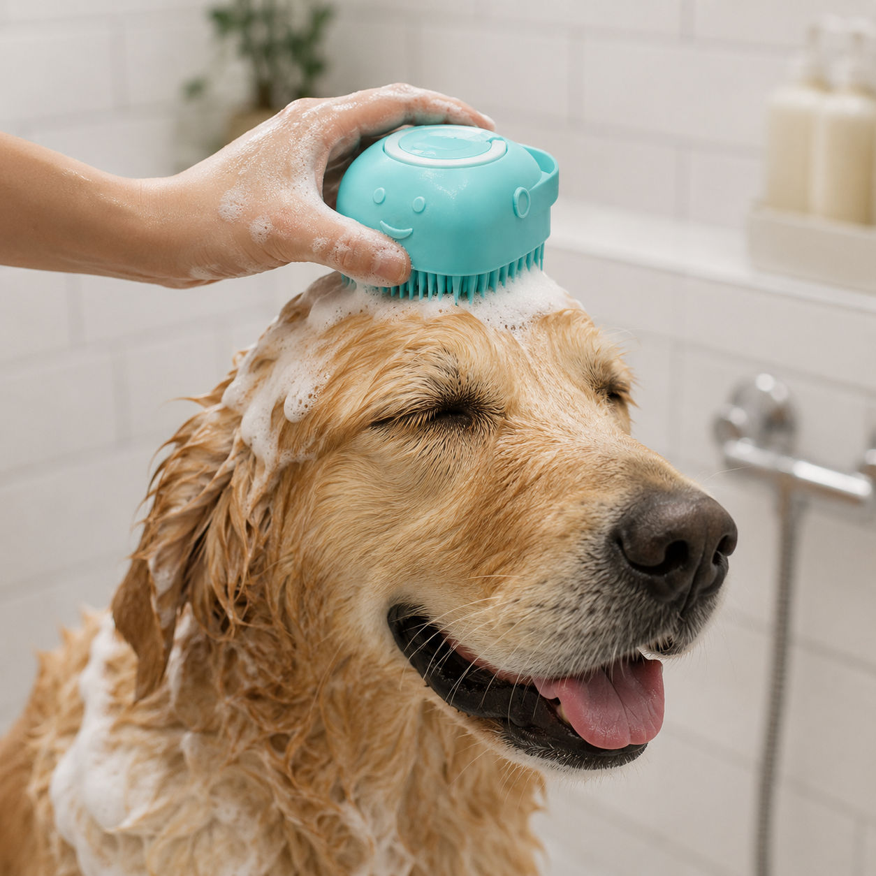 Brosse de Toilettage — Réservoir Shampoing Intégré
