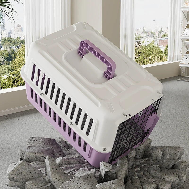 Airline Approved Fashion Foldable Large Pet Transport Box Portable Wire Door Wholesale Dog & Cat Travel Cage Vet Visit
