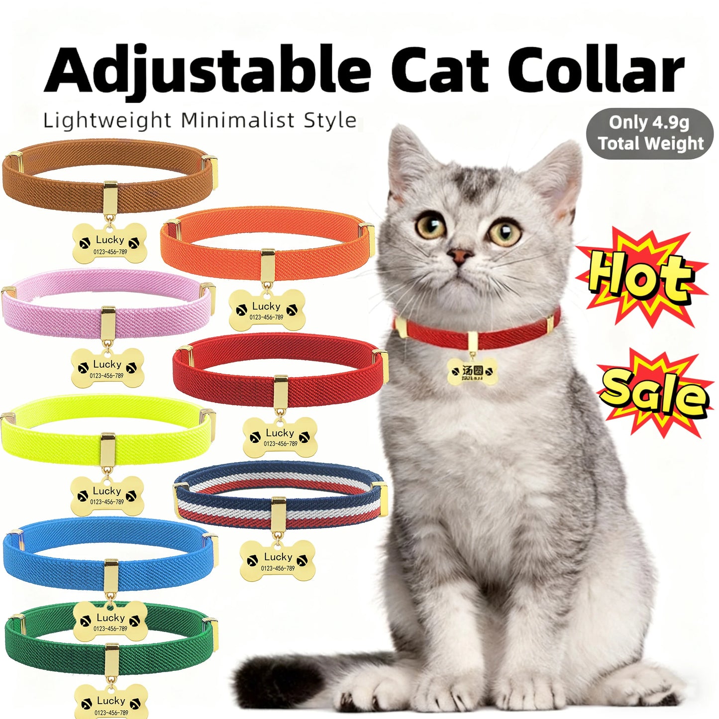 Fashion Customized Cat Collar Metal Name Tag Breakaway AirTag Custom Kitten Collars Adjustable Pet Collars for Cats Puppies Dogs